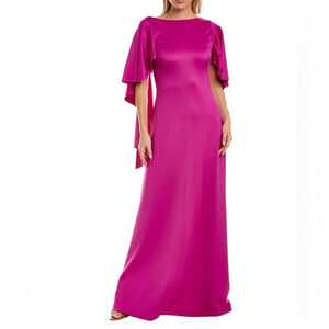 NWT Black Halo waterfall crepe Lotus Gown Magenta neoprene evening dress fuchsia